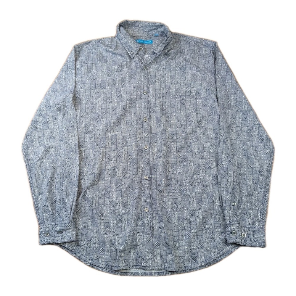 Tori Richard Shirt Mens Medium Blue Long Sleeve Button Down Geometric